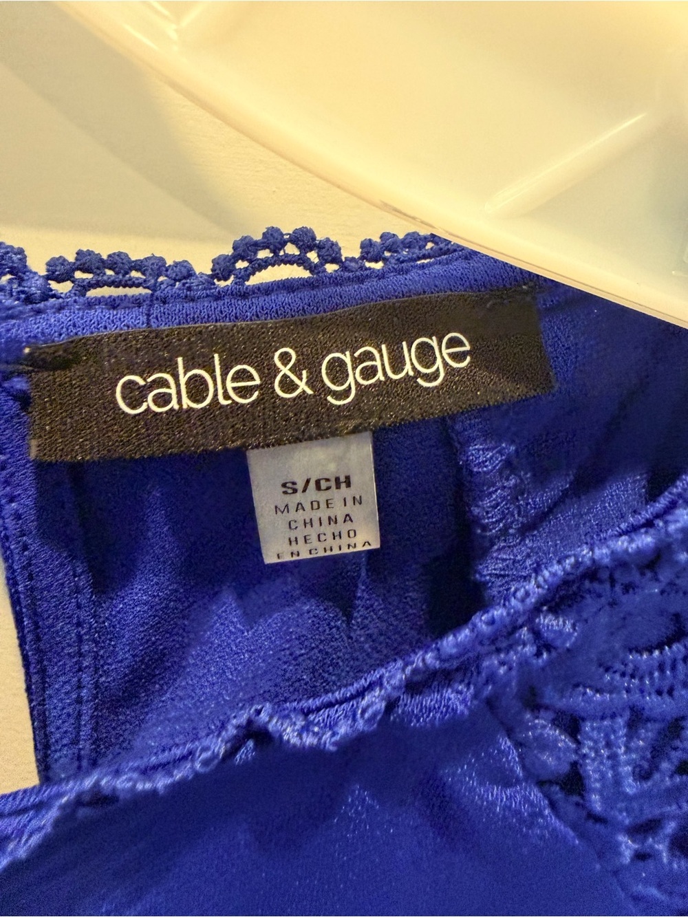 Cable & Gauge Royal Blue Lace Sleeve Blouse Small Crochet Detail Top - Picture 4 of 11